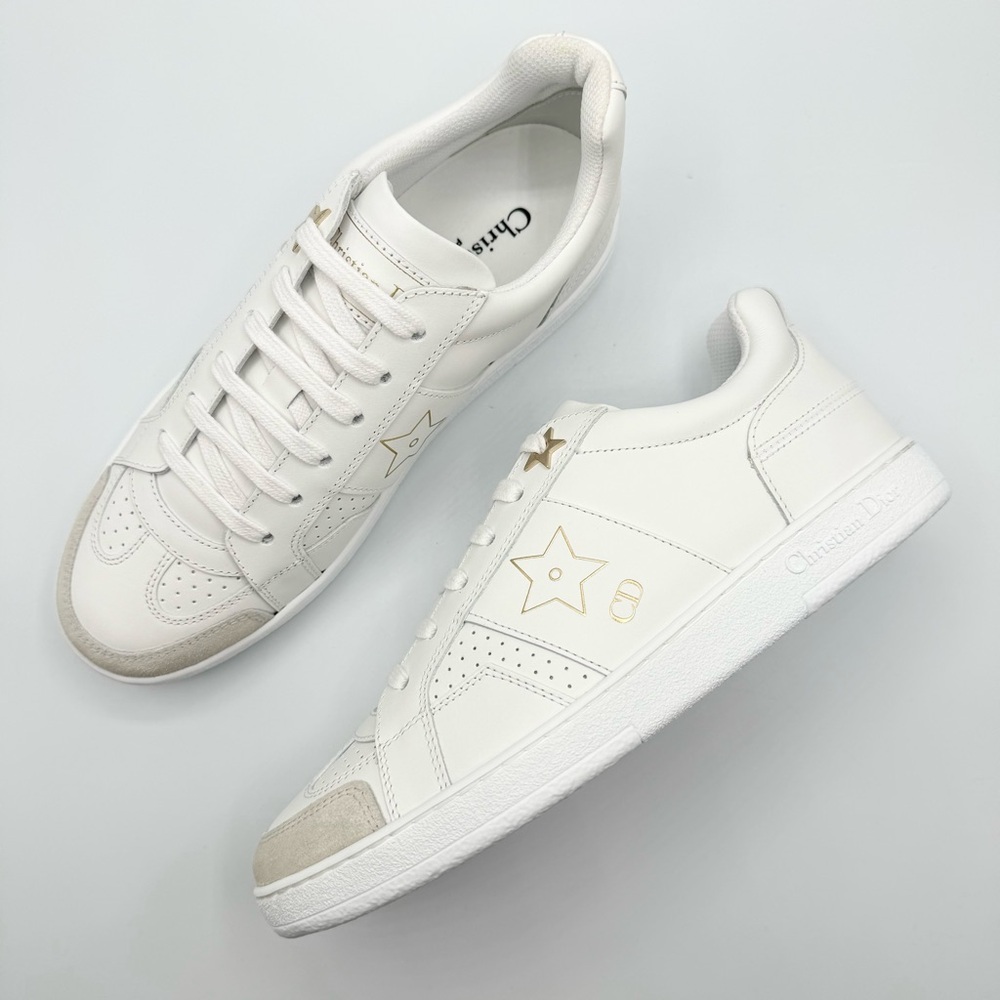 NEW Christian Dior White Gold Star CD Logo Sneaker Trainers Shoes